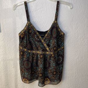 Lane Bryant Brown Geometric Print Sleeveless Babydoll Blouse (Plus)
